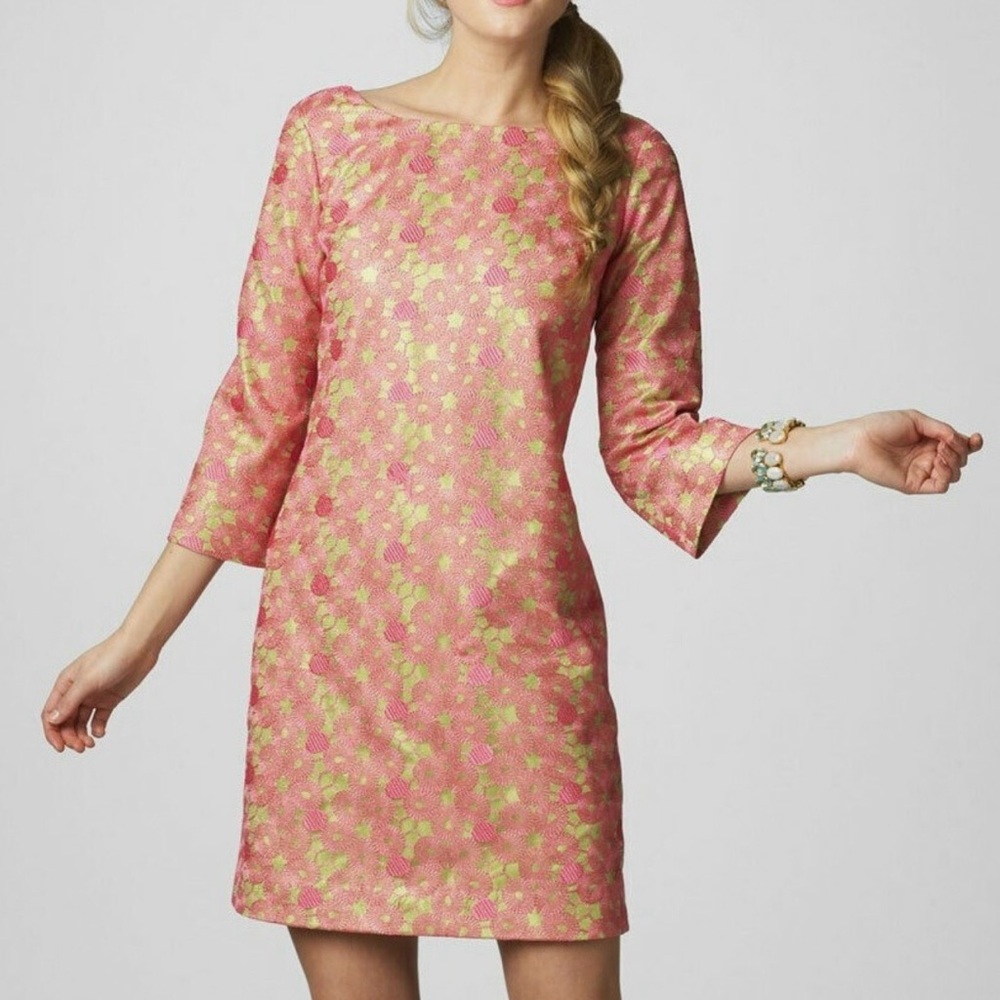 Lilly Pulitzer Mandy Hotty Loopy Lilly Lace Shift Dress Pink Green Size 2